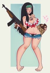 alcohol american_dad barefoot bimbofication black_hair bush drunk gun hayley_smith peace_symbol_necklace pink_eyes wrenzephyr2
