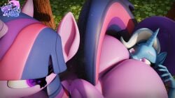 16:9 1_horn 2025 3d_(artwork) 4k absurd_res anthro anthrofied big_butt blue_body blue_nails butt clover_(plant) colored_nails digital_media_(artwork) duo equid equine eyebrows eyelashes facesitting female female/female friendship_is_magic geodat glistening glistening_body glowing glowing_eyes hair hasbro hi_res high-angle_view horn intraspecies looking_at_another looking_at_partner looking_back looking_back_at_another looking_back_at_partner mammal my_little_pony mythological_creature mythological_equine mythology nails nude outdoor_nudity outside plant purple_body purple_eyes purple_hair purple_tail sitting sitting_on_another tail tree trixie_(mlp) twilight_sparkle_(mlp) unicorn watermark white_eyebrows white_hair wide_hips widescreen
