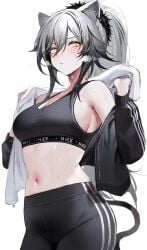 1girls 2d 2d_(artwork) 2d_artwork adult adult_female animal_ear_fluff animal_ears animal_tail arknights belly belly_button big_boobs big_breasts black-haired_female black_bra black_coat black_hair black_jacket black_pants black_sports_bra black_trousers black_yoga_pants bra breasts busty busty_female busty_girl cleavage coat digital digital_art digital_drawing digital_drawing_(artwork) digital_media digital_media_(artwork) dokuro_deluxe drawing eyebrows_visible_through_hair female female_focus female_only gradient_hair grey-haired_female grey_hair groin hair_between_eyes high_resolution highres inframammary_fold jacket large_boobs large_breasts lean_figure long_hair looking_at_viewer looking_down looking_down_at_viewer mature mature_female midriff multicolored_hair narrow_waist navel open_coat open_jacket pants ponytail schwarz_(arknights) shoulders sidelocks silver-haired_female silver_hair silver_hair_female simple_background slender_body slender_waist slim_female slim_waist solo sports_bra standing thick_thighs thighs trousers upper_body white_background yellow-eyed_female yellow_eyes yoga_pants