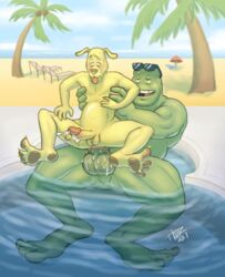 amphibian anal anal_lips anal_penetration anal_sex anthro anthro_on_anthro anus balls balls_deep beach blush canine cum cum_in_ass cum_inside cum_on_balls cum_while_penetrated cumshot deep_penetration duo ejaculation erection frog glans howz impaled impossible_fit looking_down male mammal muscular muscular_male open_mouth orgasm partially_submerged penetration penis pool_(disambiguation) public sea seaside sitting_on_penis stomach_bulge stretched_anus tongue tongue_out water yaoi