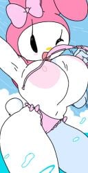 1girl anthro anthromorph areolae arm_up beach big_areola big_areolae big_breasts big_nipples bikini bikini_top bouncing_breasts bra breasts breasts_out bunny bunny_ears bunny_girl bunny_tail clothed clothing digital_drawing_(artwork) digital_media_(artwork) dream-cassette fanart female female_only fur gigantic_breasts hello_kitty_(series) huge_areola huge_areolae huge_breasts huge_nipples looking_at_viewer massive_breasts massive_nipples my_melody nipples one_eye_closed onegai_my_melody open_mouth panties pink_bikini pink_bikini_top pink_bow pink_clothes pink_clothing rabbit rabbit_ears rabbit_girl rabbit_tail sanrio solo solo_female splashing splashing_water tail taking_off_bra thick_thighs thighs thong underwear water white_body white_fur wide_hips wink yellow_nose