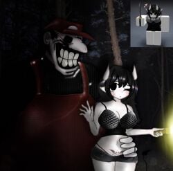 1boy 1girls artist_request big_breasts black_eyes black_hair blush breasts clothed cosmina_the_succubus creepypasta female flashlight forest friday_night_funkin friday_night_funkin_mod hand_on_another's_hip horns house_of_horrorbrews larger_male male mario_85 marios_madness mx_(mario_85) night nightmare_husbando panties photo_background pointy_ears pubic_tattoo reference_image roblox roblox_avatar robloxian short_shorts size_difference smaller_female succubus tagme white_skin