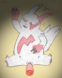 absurd_res ambiguous_species arm_tuft bed claws dialogue different_colored_ears disembodied_penis duo eyes_mostly_closed female feral fur furniture generation_3_pokemon genitals hi_res looking_at_viewer lying lying_on_bed male male/female mixed_media motion_lines mountainrich multicolored_body narrowed_eyes nintendo on_back on_bed pawpads penetration penis pink_nose pokemon pokemon_(species) red_body red_eyes red_fur sex shaking shaking_fist shoulder_tuft signature smile smiling_at_viewer speech_bubble spread_legs spreading squint tail taunting tuft vaginal_penetration vignette white_body white_fur white_tail zangoose