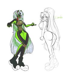 ailurid anthro ass big_butt big_muscles big_pecs brown_body femboy green_body green_eyes green_hair hair hi_res huge_butt human humanoid l'ordo long_hair machine male mammal masculine muscular muscular_male nude pecs ponytail red_panda robot robot_humanoid solo standing thick_thighs white_hair wide_hips y0ungfur