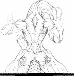 2012 alien anal anal_sex android backside geth_hopper huge_cock male_pov muscular_arms muscular_male pencil_(artwork) penis sketch waist_grab yaoi