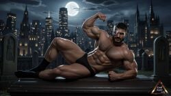 abs bara beard bicep_curl biceps black_socks briefs cemetery city city_background cybernetic_eye gay graveyard hairy kano_(mortal_kombat) kaynerlord laying_down laying_on_side male mortal_kombat mortal_kombat_11 muscular muscular_male netherrealm_studios night solo_male tattoo tattooed_arm veiny_arms veiny_muscles yaoi