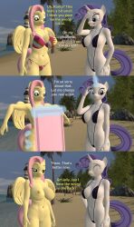3d_(artwork) absurd_res anthro areola beach big_breasts bikini biped blue_eyes breasts clothed clothing comic dialogue digital_media_(artwork) duo english_text equid equine eyelashes feathered_wings feathers female fluttershy_(mlp) friendship_is_magic genitals hair hasbro hi_res horn mammal my_little_pony mythological_creature mythological_equine mythology nipple_outline nipples one-piece_swimsuit palm_tree papadragon69 pegasus pink_hair plant pupils purple_hair rarity_(mlp) red_clothing side-tie_bikini sling_bikini string_bikini swimwear text tree two-piece_swimsuit unicorn vulva white_body wings yellow_body
