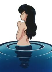 1girls artist_request bathing black_hair female female_only higurashi_kagome inuyasha kagome_higurashi long_hair nude png solo transparent_background water