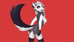 carmine07 grabbing_ass hellhound helluva_boss looking_at_viewer loona_(helluva_boss) naked red_eyes white_fur