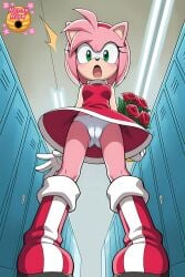 1female 2d ai_edit ai_edited ai_generated amy_rose animal_ears animal_nose anime anthro anthro_female artist_logo bangs bare_legs bare_shoulders bare_skin bare_thighs blush blushing_at_viewer blushing_female boots breasts cameltoe edited_ai english_text eyelashes feet_pointed_inwards female female_only flowers fluorescent_light footwear from_below from_below_view furry furry_female gloves green_eyes handwear hedgehog hedgehog_ears hedgehog_girl hedgehog_nose high_res high_resolution highres holding_flowers hunnyhive(artist) indoors knee_boots knees legs legs_apart lockers low_angle low_angle_perspective low_angle_view open_mouth panties pink_hair pink_hair_female pussy_visible_through_panties red_boots red_footwear roses sega short_hair short_skirt shoulders solo solo_female sonic_(series) sonic_the_hedgehog_(series) sonic_x striped_boots surprised surprised_expression surprised_face thighs tongue underwear vagina_visible_through_panties video_game_character video_game_franchise video_games white_gloves white_panties white_underwear