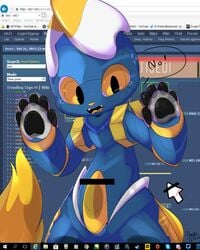 2018 anthro blue_body censor_bar censored e621 esix feline google google_chrome hi_res internet_explorer machine male male_only mammal mascot microsoft open_mouth penis presto_(artist) robot slit_pupils solo steam_(software) twitter valve video_games yellow_nose yellow_sclera youtube