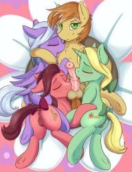 2017 anatomically_correct ass blush equine equine_penis equine_pussy group medial_ring pony ribbons
