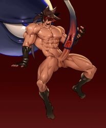 animated crossover gay guilty_gear inside_view kuromaru male/male male_focus male_only masculine muscular_male naked_male pleasure_face rennik sol_badguy tagme tentacle_penetration tongue_out