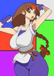 1girls 2946uc big_breasts braid brown_hair busty busty_female busty_girl huge_breasts king_of_fighters large_breasts light_skin light_skinned_female pale pale_skin the_king_of_fighters thick voluptuous_female yuri_sakazaki