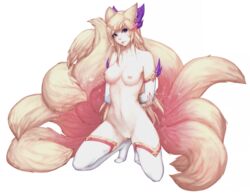 2017 ahri alpha_channel alternate_version_available animal_humanoid areola armwear blonde_hair bondage bound breasts canine clothing crouching elbow_gloves female feversea fingers fox fox_humanoid fur gloves hair hair_ornament hands_behind_back hi_res humanoid league_of_legends legwear long_hair looking_at_viewer mammal mostly_nude multi_tail multicolored_fur navel nipples pink_fur purple_eyes pussy riot_games rope simple_background solo sparkles star_guardian star_guardian_ahri star_guardian_series stockings thigh_highs transparent_background video_games yellow_fur