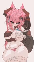 2girls animated arknights arknights:_endfield artist_request black_hair black_horns blush breasts cameltoe closed_eyes commentary_request dayday_(day_1day) endministrator_(arknights:_endfield) female_endministrator_(arknights:_endfield) grabbing_another's_breast groping highres horns korean_commentary lactation lactation_through_clothes large_breasts long_hair long_sleeves multiple_girls navel open_mouth panties pink_hair pink_panties pointy_ears simple_background tearing_up underwear white_background yuri yvonne_(arknights:_endfield)