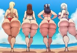 4girls ai_generated ass_bigger_than_head ass_chart ass_comparison ass_focus beach beach_background big_ass bikini different_ass_sizes fat_ass from_below gigantic_ass hips_wider_than_shoulders huge_ass huge_breasts jujutsu_kaisen massive_ass mei_mei_(jujutsu_kaisen) nini_mihy novelai shoko_ieiri swimsuit thick_thighs thong_bikini utahime_iori wide_hips yuki_tsukumo