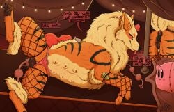 6_nipples animal_genitalia animal_vulva anus arcanine arm_tuft ass beads bedding blanket bow_ribbon canine_genitalia canine_vulva cheek_tuft clothed clothed_feral clothing dialogue duo ear_piercing elbow_tuft facial_tuft female feral fishnet_clothing fishnet_legwear flirting flirting_look flirty_expression fluffy fluffy_tail generation_1_pokemon genitals kirby kirby_(series) legwear money multi_nipple neck_tuft nintendo nipples panties parooty paws penetration piercing pillow plushie pokemon pokemon_(species) presenting presenting_anus presenting_belly presenting_hindquarters presenting_vulva raised_leg sex_toy sex_toy_in_vagina sex_toy_insertion string_lights tail talking_feral teats tongue tongue_out tuft underwear vaginal_penetration vulva
