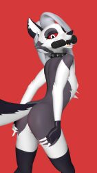carmine07 dildo dildo_in_mouth grabbing_ass hellhound helluva_boss looking_at_viewer loona_(helluva_boss) naked red_eyes white_fur