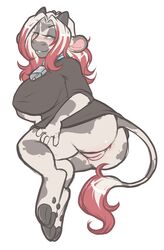 anthro ass big_breasts blue_eyes bottomless bovine breasts cattle clothed clothing daisy_maybelle female hair hooves horns mammal pussy ryunwoofie slightly_chubby thick_thighs white_hair