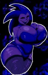 1girls big_breasts blue_body blue_fur blue_skin breasts_bigger_than_head bunnysuit creepypasta eerie_atmosphere female female_only fishnet_legwear looking_at_viewer majin_sonic mole_on_breast ring rule_63 sixycherry solo_female sonic_cd tagme teasing_viewer