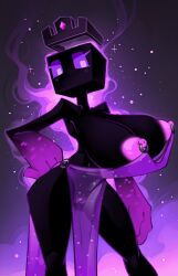 absurd_res areola azura_inalis big_breasts biped black_body breasts clothed clothing enderman enderwoman eyelashes female genitals hand_on_hip hi_res huge_breasts humanoid microsoft minecraft mojang nipple_piercing nipples not_furry piercing pupils skimpy solo translucent translucent_clothing vulva xbox_game_studios