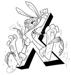 1boy anthro bondage bound invalid_tag male max monochrome oddjuice paws penis rabbit_humanoid saint_andrew's_cross sam sam_and_max testicles tickle_torture tickling tickling_penis torture what