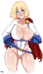 1girls abs areola_slip areolae big_breasts breasts dc dc_comics female female_only huge_breasts large_breasts lightsource looking_at_viewer muscular muscular_female naughty_face nipples power_girl seductive seductive_smile smile solo superman_(series)