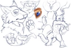 2018 5_toes anthro anus balls belledraco biped chest_tuft claws crotch_tuft digitigrade erection feline female frown hand_on_face holding_object holding_weapon lying male mammal melee_weapon nude on_back paws penis pussy restricted_palette signature sketch sketch_page smile standing sword tail_tuft tetton toes tuft weapon