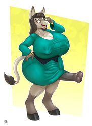 1futa 2017 absurd_res animal_genitalia animal_penis anthro badgerben big_breasts black_hair bracelet breasts brown_eyes cleavage clothed clothing dickgirl donkey equine equine_penis erection erection_under_clothes eyewear furry futa_only futanari glasses hair hand_on_hip hi_res hooves horsecock huge_breasts hyperstorm_h intersex jewelry long_hair looking_at_viewer mammal nipple_bulge open_mouth open_smile penis smile solo solo_futa thea_(theo_winters)