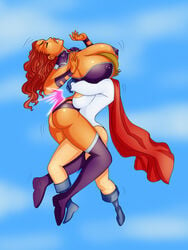 ass bearhug boots breasts catfight dc dc_comics head_between_breasts huge_breasts koriand'r power_girl sketchybehaviour starfire teen_titans yuri