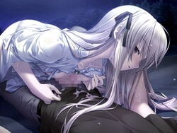 bra bra_lift breasts brother_and_sister censored clothing cum female flat_chest game_cg hashimoto_takashi incest kasugano_haruka kasugano_sora lingerie long_hair male naizuri outercourse paizuri panties penis siblings straight twincest twins underwear white_hair yosuga_no_sora