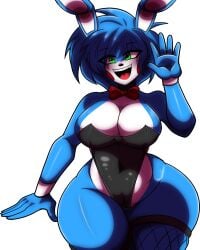 big_breasts blue_body bonnie_(fnaf) bow_tie bowtie elronnyx female female_focus five_nights_at_freddy's five_nights_at_freddy's_2 five_nights_in_anime fnaf green_eyes navel_visible_through_clothes open_mouth open_smile playboy_bunny red_bowtie smile thick_thighs thighhighs thighs toy_bonnie toy_bonnie_(fnaf) toy_bonnie_(fnia) wide_hips