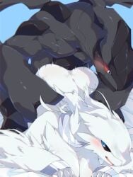 anthro ass big_breasts blue_eyes blush breasts dragon duo female fur generation_5_pokemon hi_res legendary_pokemon male male/female male_penetrating mame02550912 mythological_creature mythological_scalie mythology nintendo nude penetration pokemon pokemon_(species) reshiram scalie sex simple_background zekrom