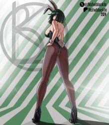 ass back_view big_breasts breasts bunny_ears bunny_girl bunny_tail bunnysuit fubuki_(one-punch_man) green_hair high_heels hips hips_wider_than_shoulders nsfwblackle one-punch_man short_hair shoulders small_waist stockings thick_thighs