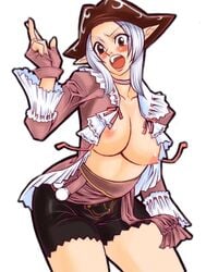 brown_eyes elf elvaan erect_nipples female female_only final_fantasy final_fantasy_xi nipples open_clothes open_coat pointy_chin pointy_ears shirihime solo white_hair