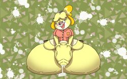 1futa animal_crossing anthro balls big_balls big_breasts big_penis blush bodily_fluids breasts canid canine canis clothed clothing cum digital_media_(artwork) domestic_dog fur futa_only futanari genital_fluids genitals gynomorph hair huge_balls huge_cock hyper hyper_genitalia hyper_penis ineffective_clothing ineffective_skirt intersex isabelle_(animal_crossing) jayme_universe mammal nintendo penis precum shih_tzu simple_background sitting_on_balls smile solo toy_dog yellow_body