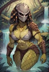 1girls 1monster ai_generated alien alien_girl alien_humanoid big_breasts bra breasts female_yautja helmet horror_movie monster_girl muscular_female predator predator_(franchise) shoulder_pads swamp tagme thick_thighs thong yautja zweibelle_(artist)