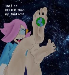 1girls blue-tinted_eyewear brawl_stars colette_(brawl_stars) feet female foot_fetish foot_focus giantess itarka navigator_colette planet scouter smelly_feet space tinted_eyewear underwear