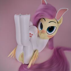 1:1 1girls 3d 3d_(artwork) anus ass blender blush bunny_costume bunny_ears_(cosmetic) clitoris clothing costume digital_media_(artwork) equid equine female female_only fluttershy_(mlp) friendship_is_magic furry genitals hi_res legs_together legs_up looking_at_viewer lying mammal my_little_pony on_back ooredelen pegasus pussy rubber rubber_suit simple_background smile smiling_at_viewer solo straight_hair tight_clothing torn_clothing wings