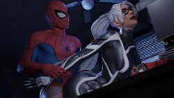 1boy 1girls big_ass black_cat_(insomniac) black_cat_(marvel) cse_nsfw doggy_style felicia_hardy female fit_female hair_pull half-dressed half_naked insomniac_games latex latex_suit male marvel mask masked_male pale-skinned_male ponytail pulling_hair spider-man spider-man_(ps4) spider-man_(series) superhero superheroine white_hair