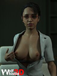 1female 1woman 3d 3d_(artwork) 3d_model breasts brown_eyes capcom exposed_breasts female female_focus female_human female_only ingrid_hunnigan looking_at_viewer resident_evil resident_evil_4 resident_evil_4_remake solo solo_female solo_focus tits_out wolfwhistle3d