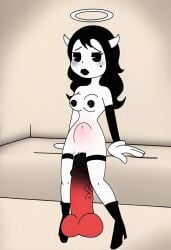 ai_generated alice_angel bendy_and_the_ink_machine big_dildo breasts dildo stomach_bulge vaginal_penetration