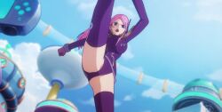 aged_up artist_request big_breasts egghead female female_only jewelry_bonney jewelry_bonney_(egghead) legs_up light-skinned_female light_skin long_hair one_piece one_piece:_egghead_arc pantyshot pink_hair purple_eyes screencap shounen_jump tagme