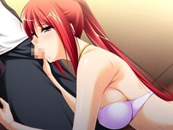 big_sister breasts brother brother_and_sister censored fellatio game_cg ichikawa_noa immoral incest inraku_no_ketsuzoku kiryuu_yuzuha lingerie little_brother long_hair older_female older_sister oral pants penis purple_eyes red_hair sister sweat taboo underwear younger_brother younger_male