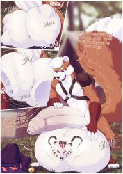 anthro armor ball_growth balls big_balls big_tail bodily_fluids clenching clenching_balls cock_vore comic duo felid fill forest furryratchet genital_fluids genital_growth genitals growth harness harvok_azir hi_res huge_balls hyper hyper_balls hyper_genitalia magician male male/male male_only mammal pantherine penile penis plant precum rodent sciurid tail tiger tree tree_squirrel vore vore_tattoo