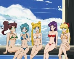 5girls ami_mizuno bikini bishoujo_senshi_sailor_moon bow makoto_kino minako_aino multiple_girls rei_hino small_breasts swimsuit tagme usagi_tsukino zelgi