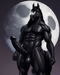 ai_generated animal_genitalia anthro big_cock black_fur darkness equine furry horse horsecock male moon niko1998 own_character sexy.ai solo