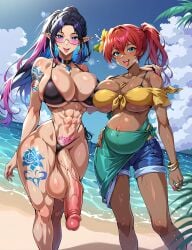 1futa 1girls ai_generated beach bikini black_hair blue_eyes clouds daisy_dukes elf elf_ears elf_futanari female futanari glasses highlights_(coloring) huge_ass huge_balls huge_belly huge_breasts huge_butt huge_cock huge_testicles human_female large_ass large_balls large_breasts large_butt large_penis large_thighs mage.space maximum_dee_(original_character) midjourney muscular_futanari ocean original_characters ponytail pregnant pregnant_female pubic_tattoo red_hair sarong shadowrun stable_diffusion tattoo tattooed_arm thigh_tattoo