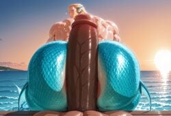 2boys 3boys ai ai_generated assjob bara beach big_ass big_ass_(male) big_butt big_dick big_penis blonde blonde_hair bottom_heavy bottom_heavy_male buttjob dark-skinned_male gay hot_dogging huge_ass huge_balls huge_dick huge_penis male male_only merman muscular muscular_back ocean outside penis_veins rokudenashi_(style) rokuworshiper solo_focus veiny_penis water yaoi